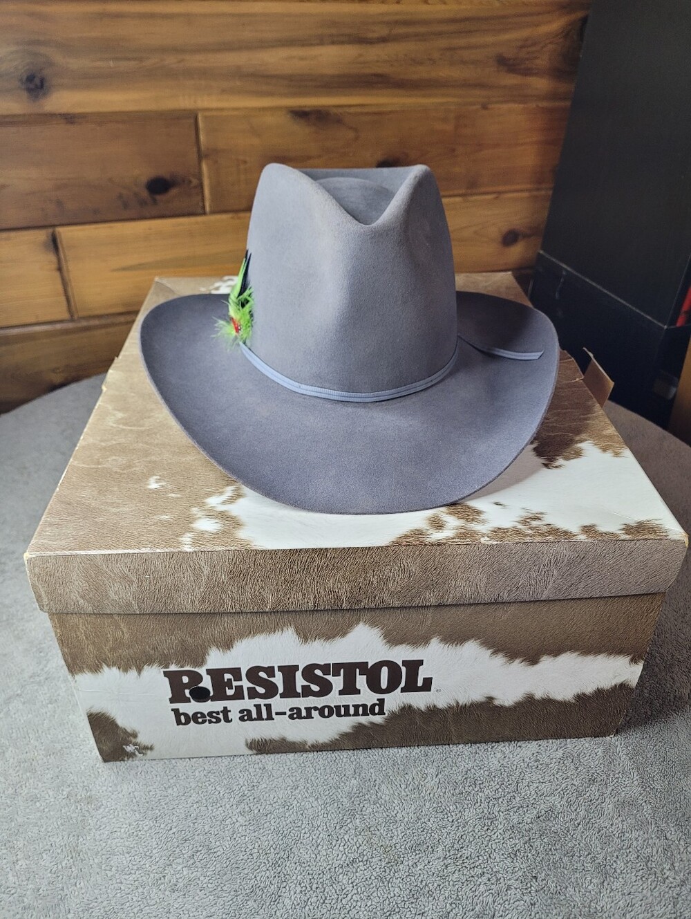 Vtg Resistol 4X Beaver Tycoon Granite Grey Cowboy Hat Size 7 Felt w/ Box USA